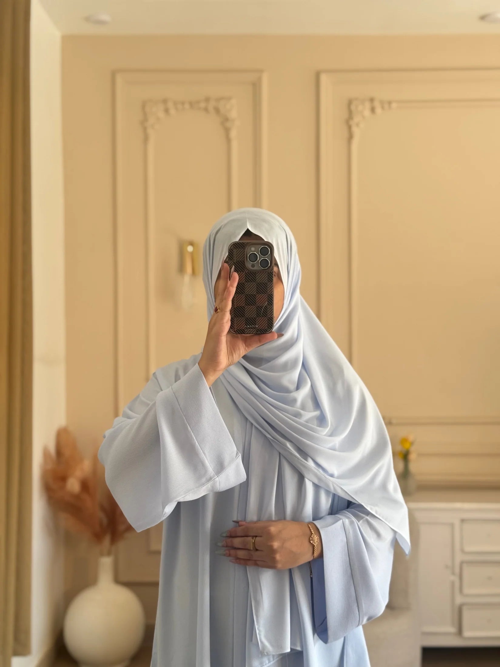 Premium Zoom Front Open Abaya – Free Scarf included ( sky blue ) 60% OFF TODAY