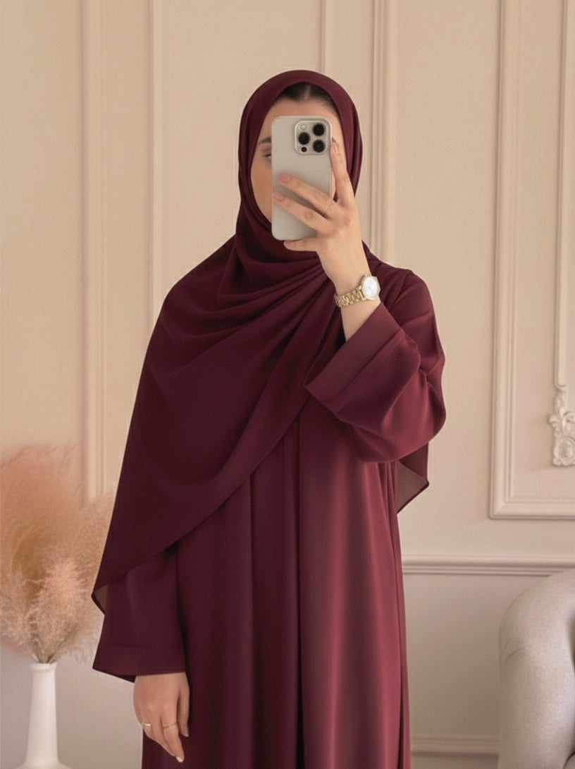 Premium Zoom Front Open Abaya – Free Scarf included ( Blood red ) 60% OFF