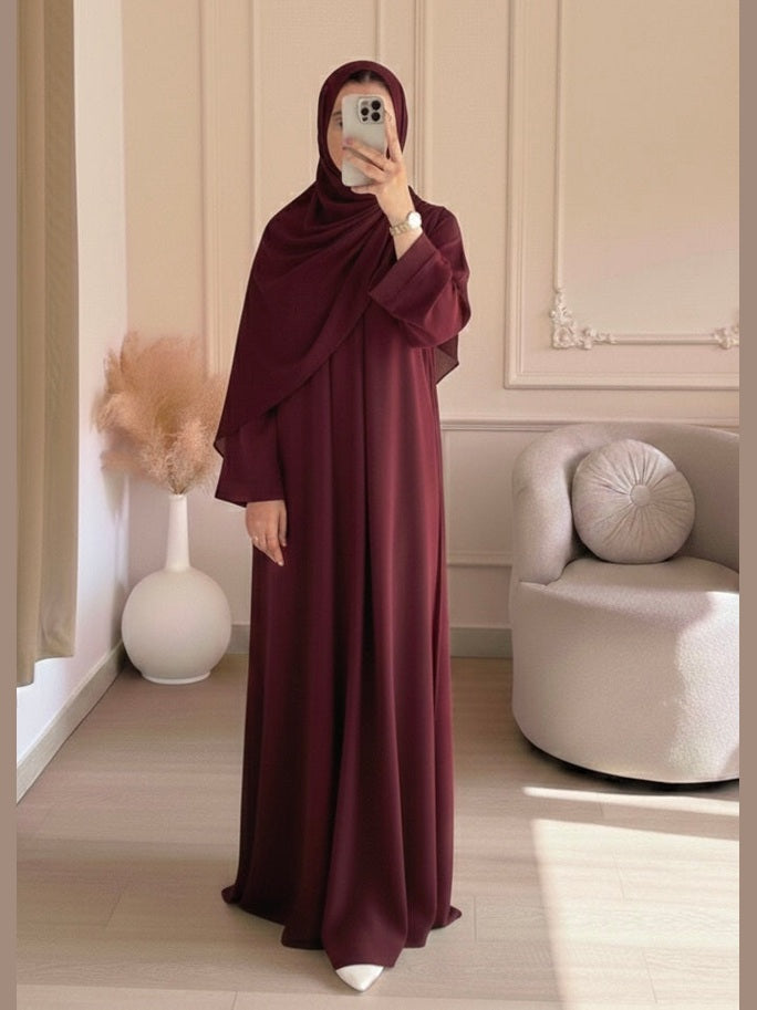Premium Zoom Front Open Abaya – Free Scarf included ( Blood red ) 60% OFF