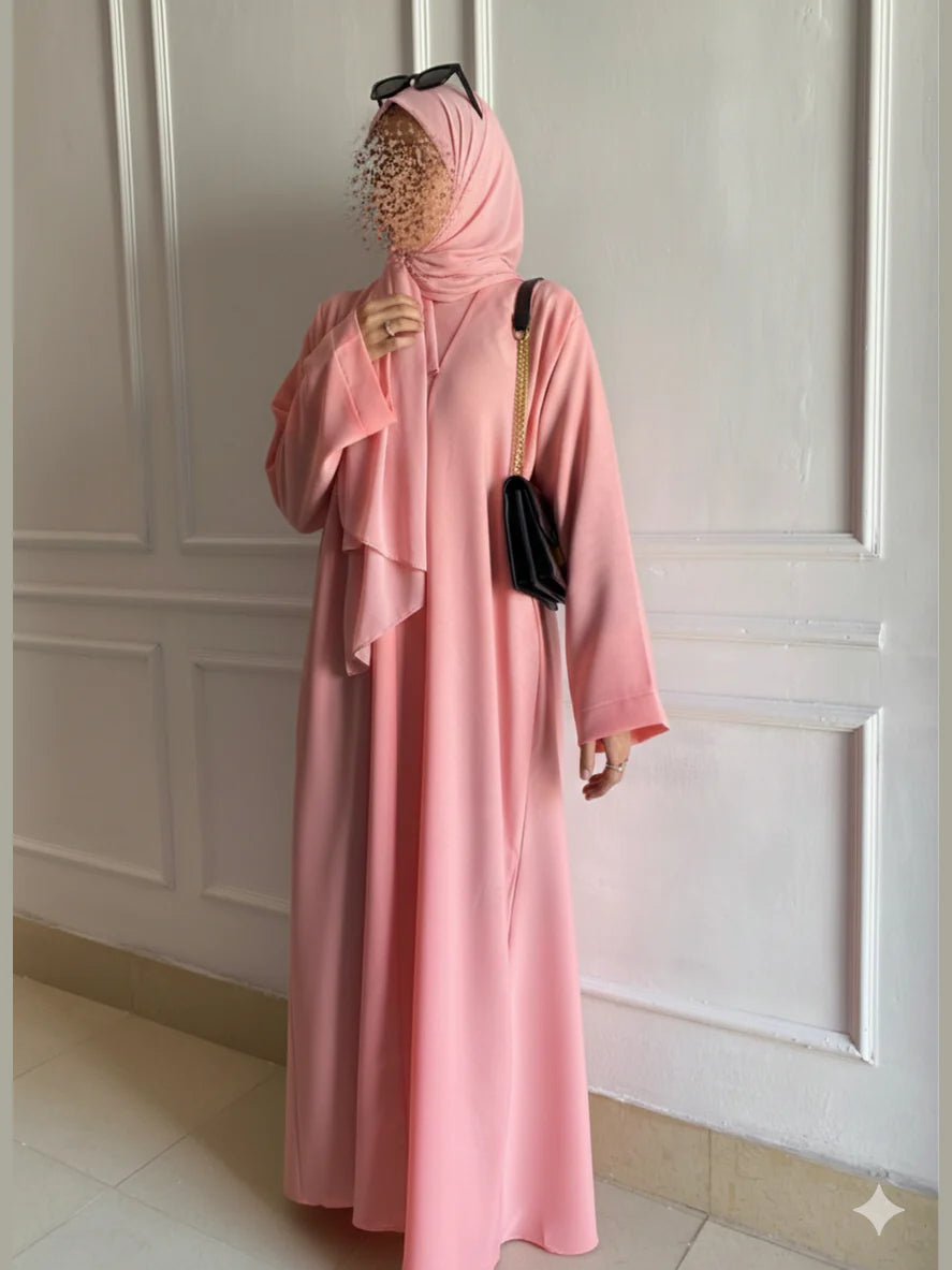 Premium Blush Pink Zoom Front Open Abaya