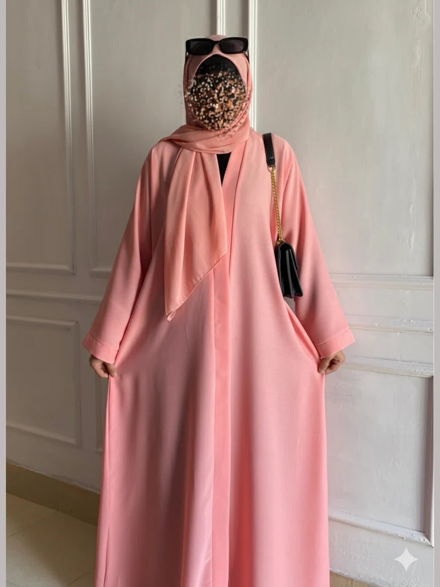 Premium Blush Pink Zoom Front Open Abaya