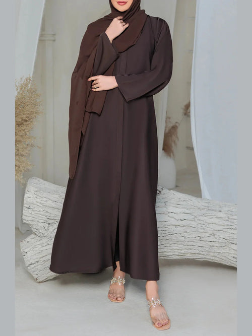 Nina Premium Front open abaya  – Free Scarf included ( Brown ) 60% OFF