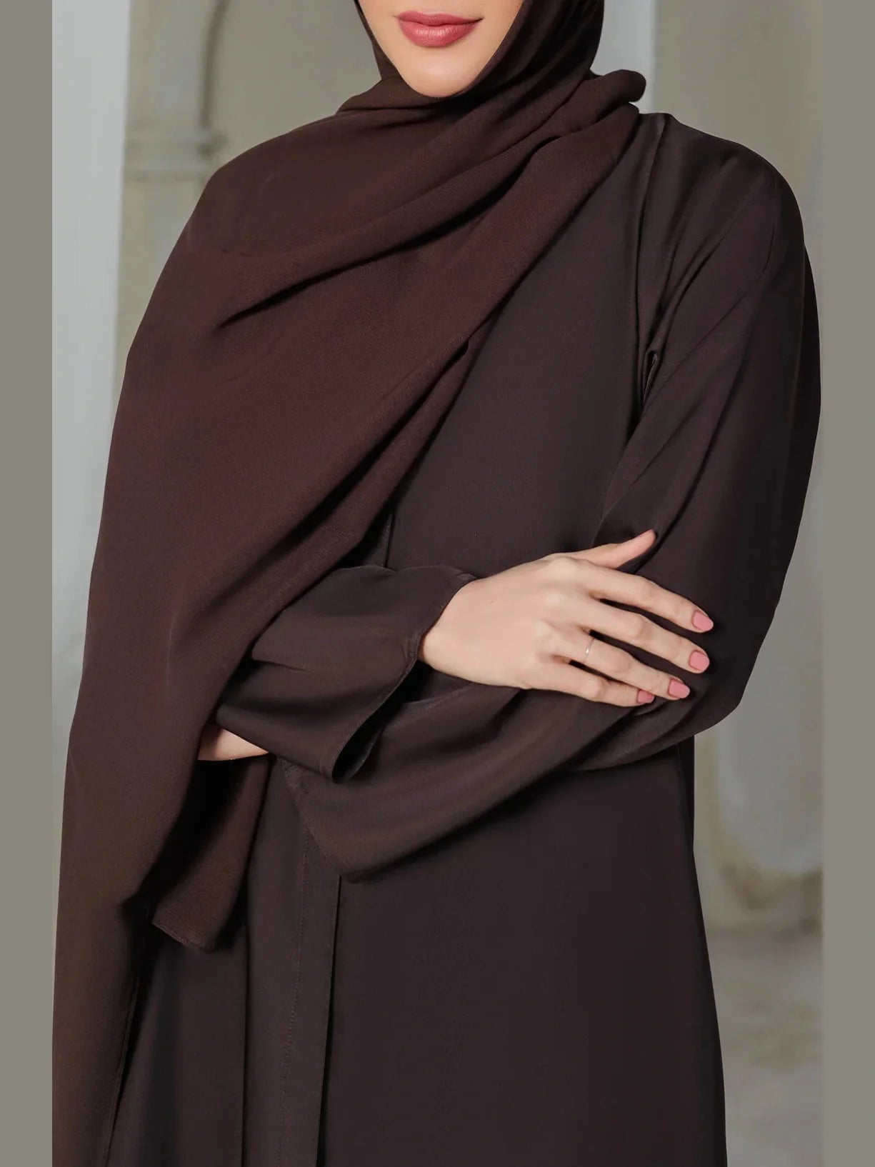 Nina Premium Front open abaya  – Free Scarf included ( Brown ) 60% OFF