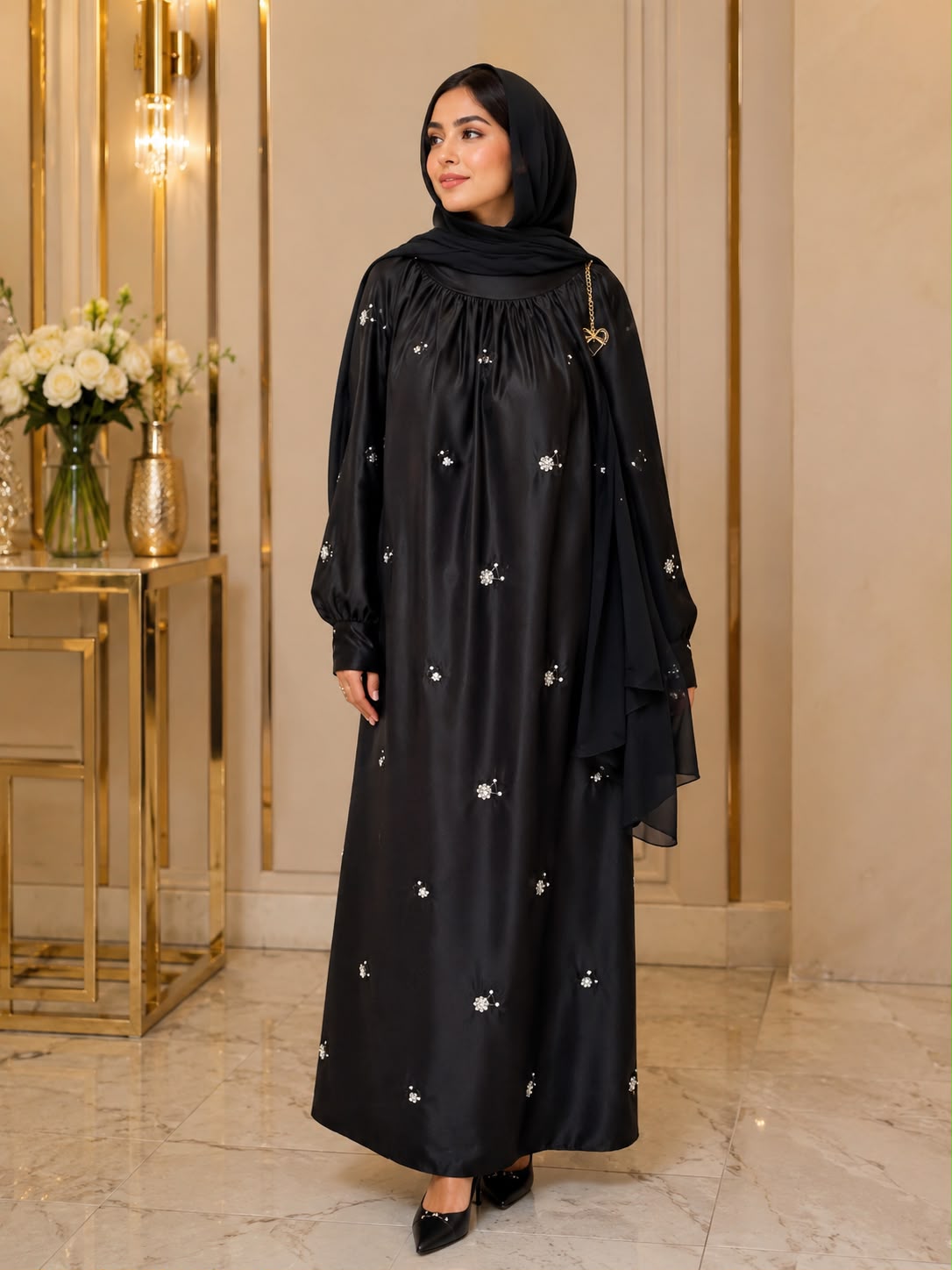 Noir Blossom Luxe Abaya