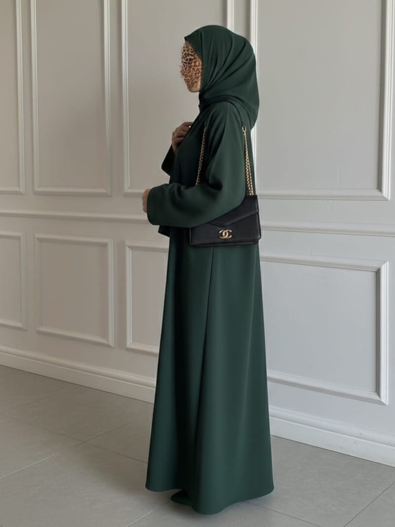 Premium Zoom Front Open Abaya – Free Scarf included ( Green ) 60% OFF
