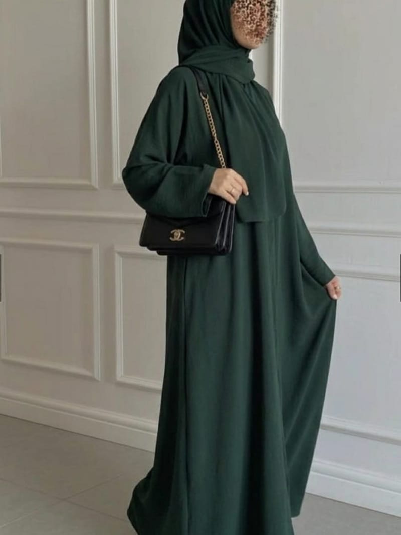 Premium Zoom Front Open Abaya – Free Scarf included ( Green ) 60% OFF