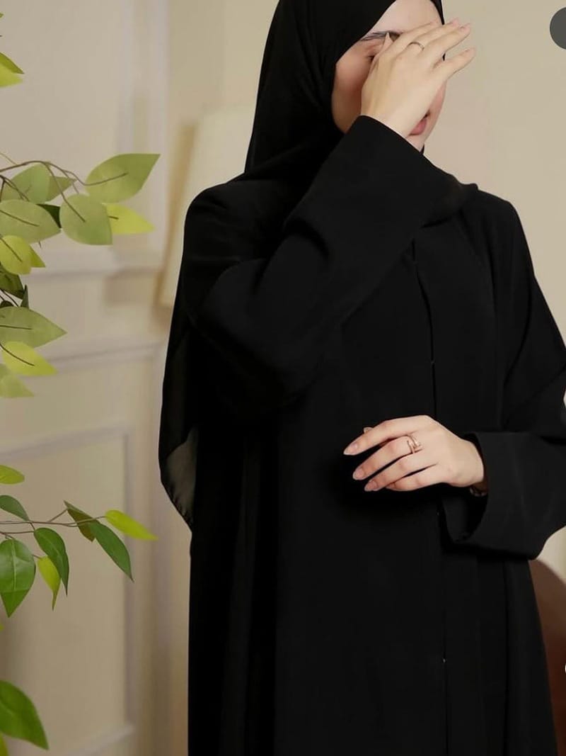 Premium Zoom Front Open Abaya – Free Scarf included ( Black ) 60% OFF