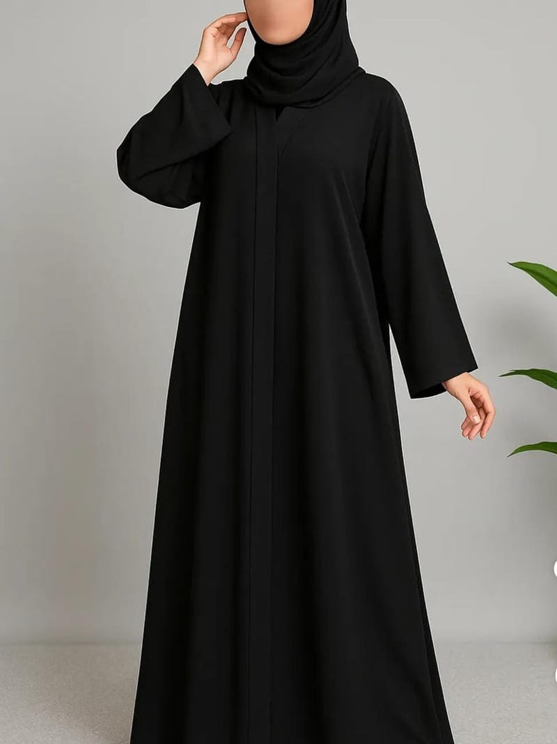 Premium Zoom Front Open Abaya – Free Scarf included ( Black ) 60% OFF