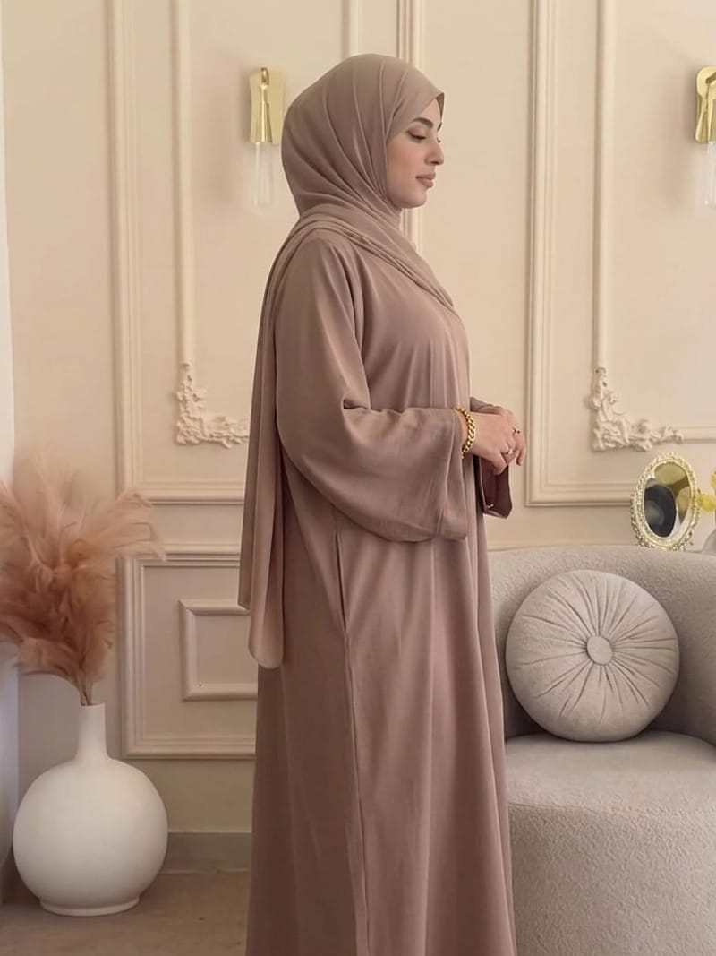 Premium Zoom Front Open Abaya – Free Scarf included ( Mushroom beige ) 60% OFF