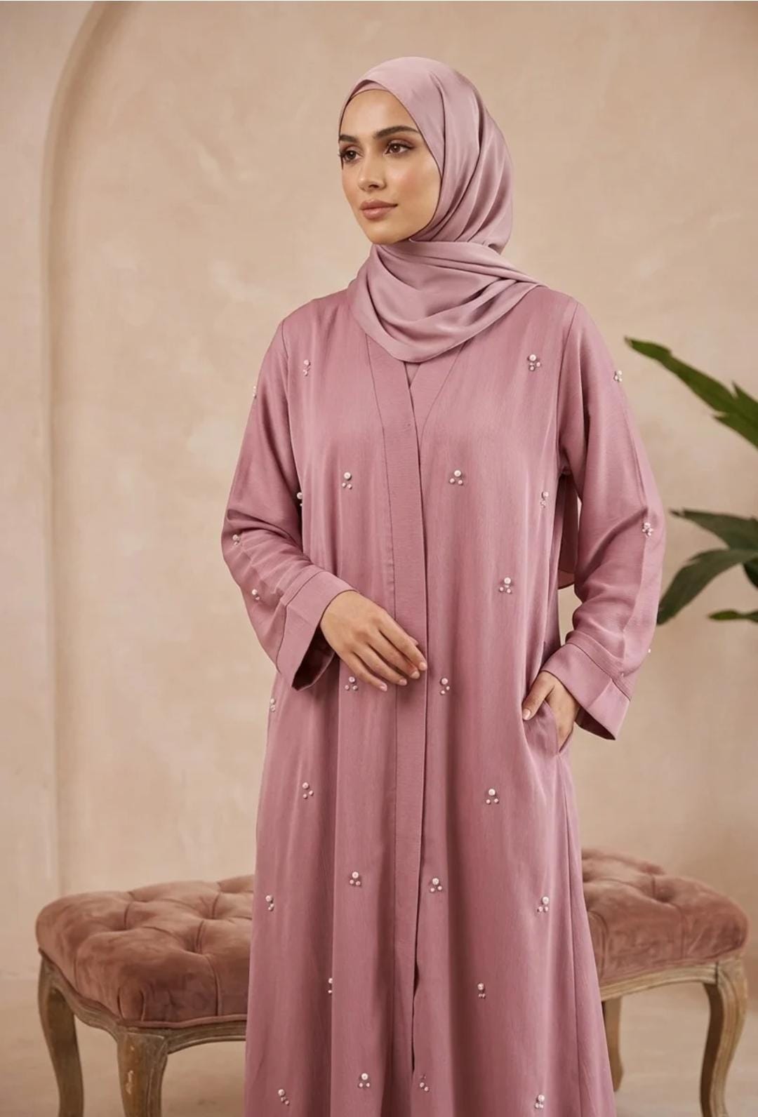 Rose Pearl Embellished Abaya