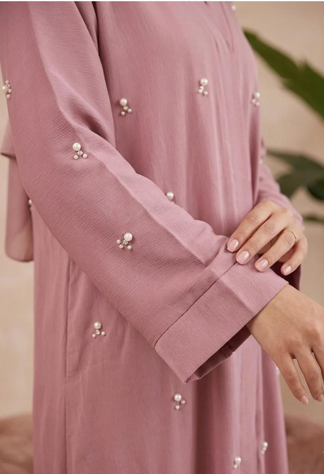 Rose Pearl Embellished Abaya