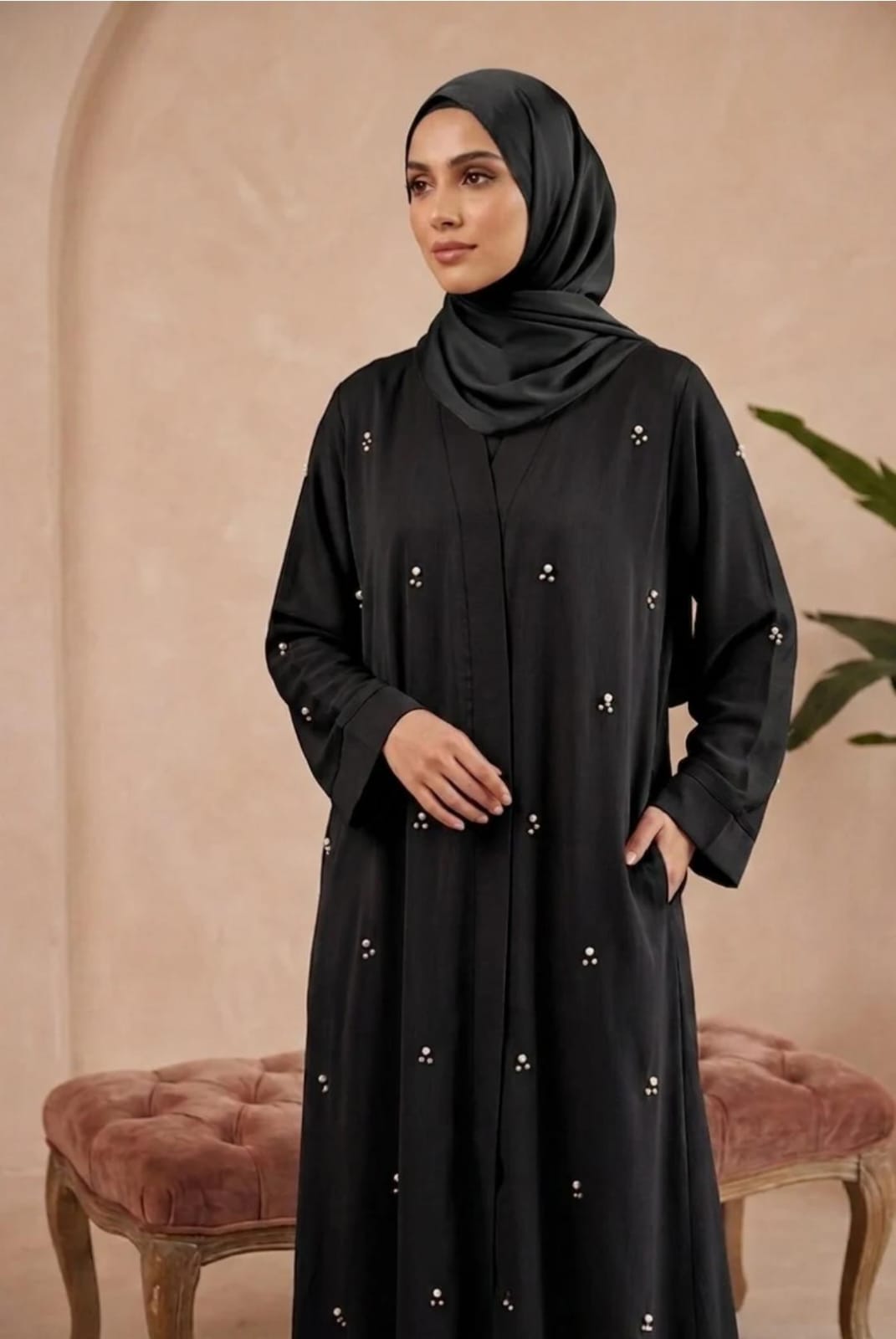 Noir Pearl Embellished Abaya
