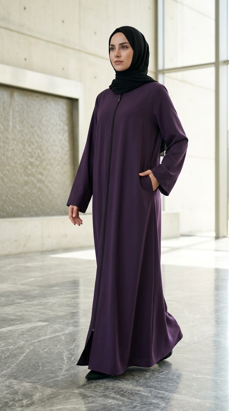Plain Zip Abaya - Purple