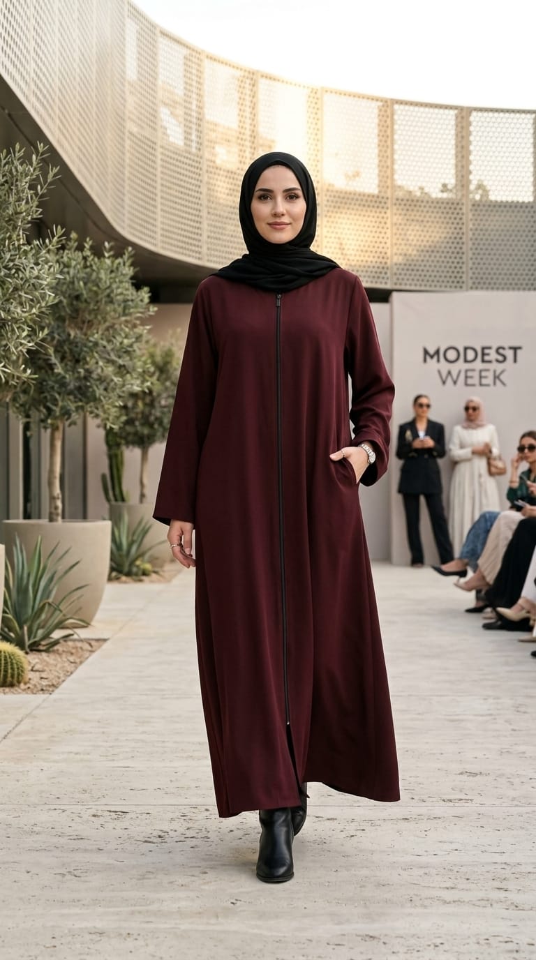Plain Zip Abaya - Maroon