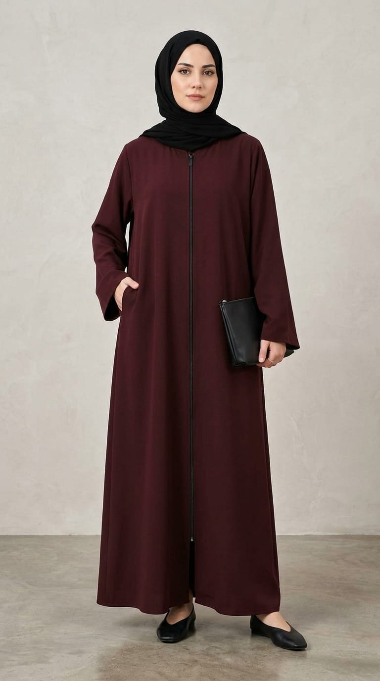 Plain Zip Abaya - Maroon