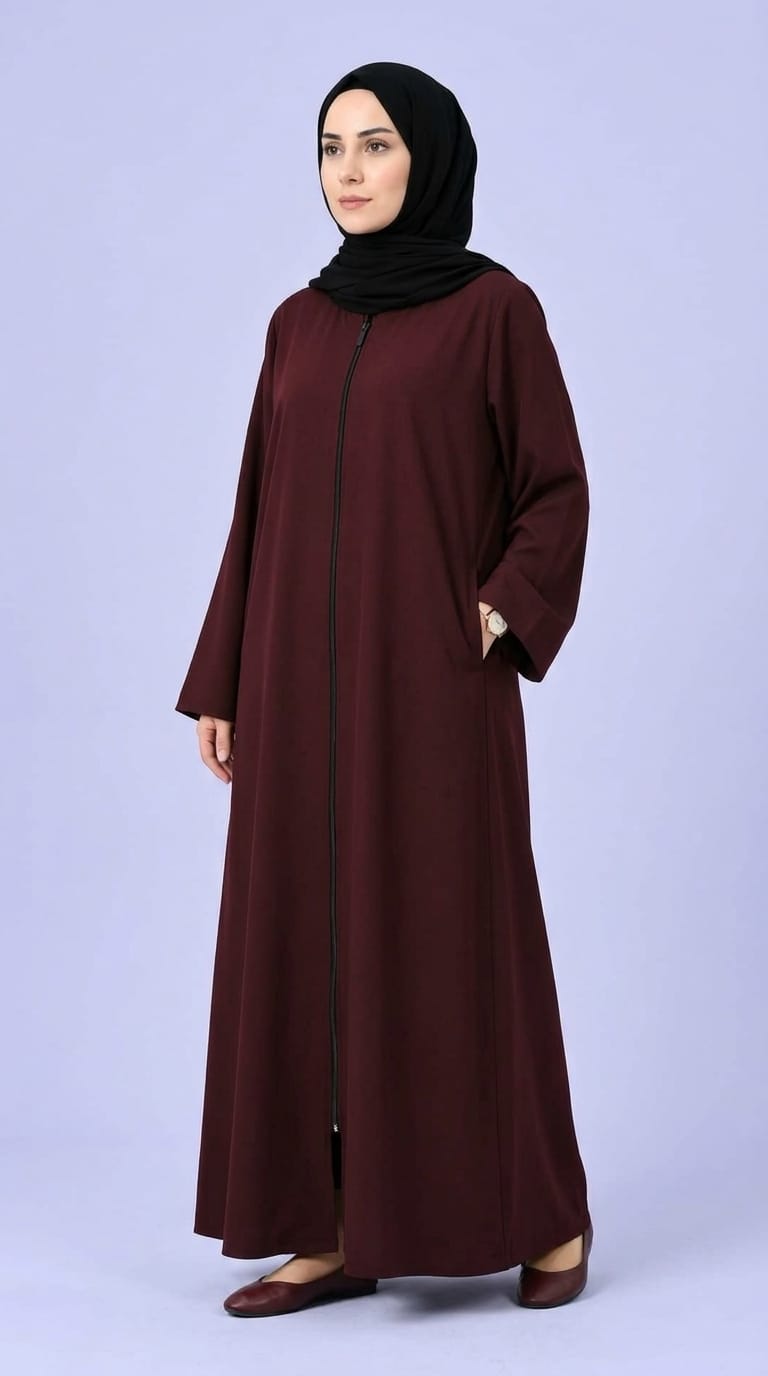 Plain Zip Abaya - Maroon