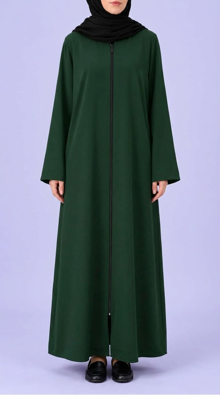 Plain Zip Abaya - Green