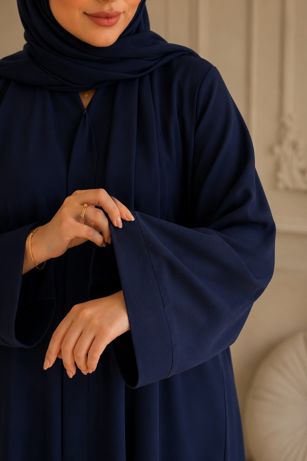 Premium Navy Blue Zoom Front Open Abaya – Free Scarf included 60% OFF