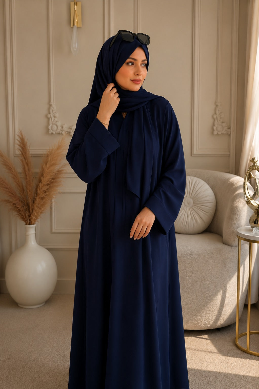 Premium Navy Blue Zoom Front Open Abaya – Free Scarf included 60% OFF