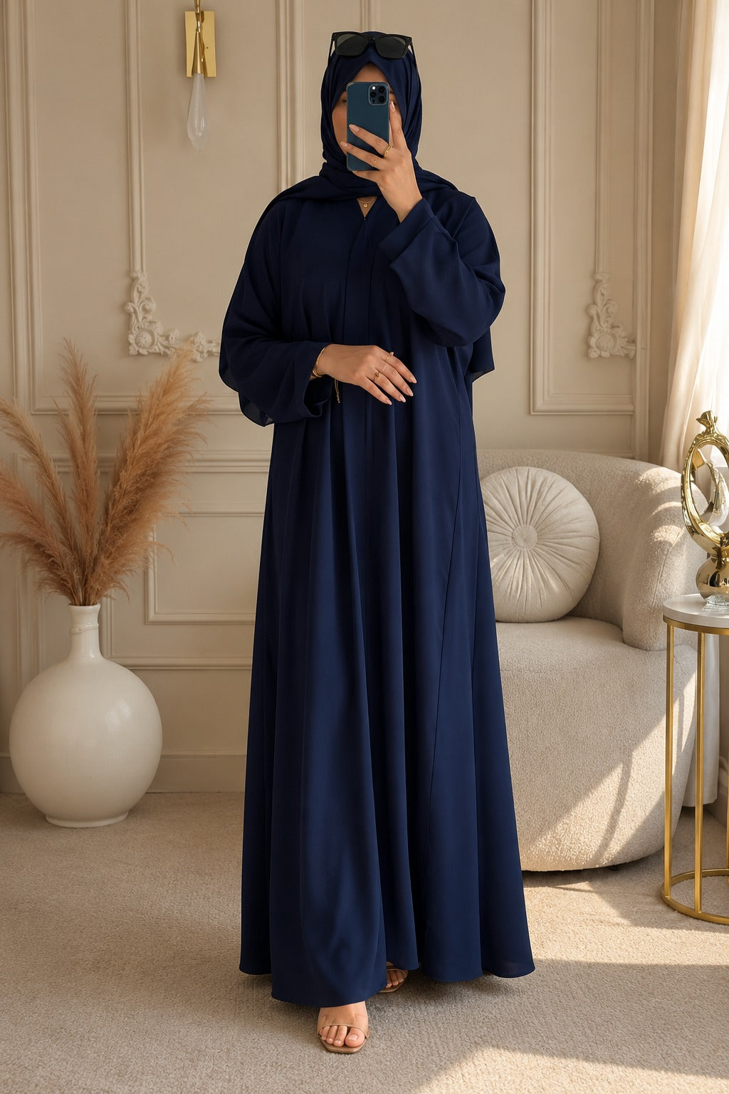 Premium Navy Blue Zoom Front Open Abaya – Free Scarf included 60% OFF