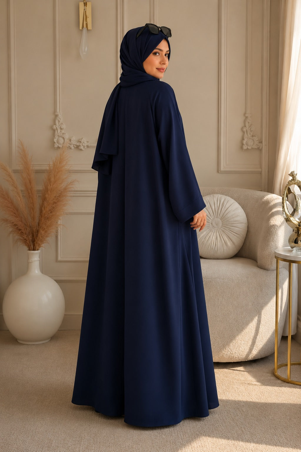 Premium Navy Blue Zoom Front Open Abaya – Free Scarf included 60% OFF