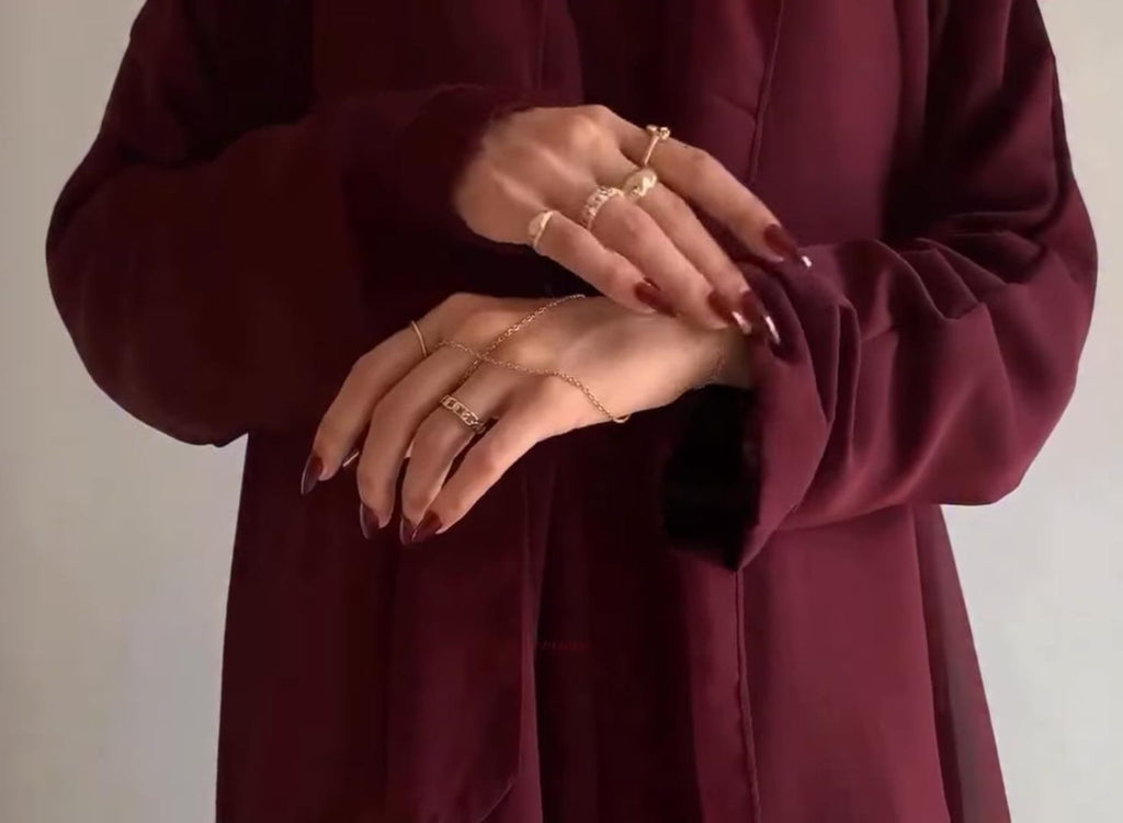 Premium Zoom Front Open Abaya – Free Scarf included ( Blood red ) 60% OFF