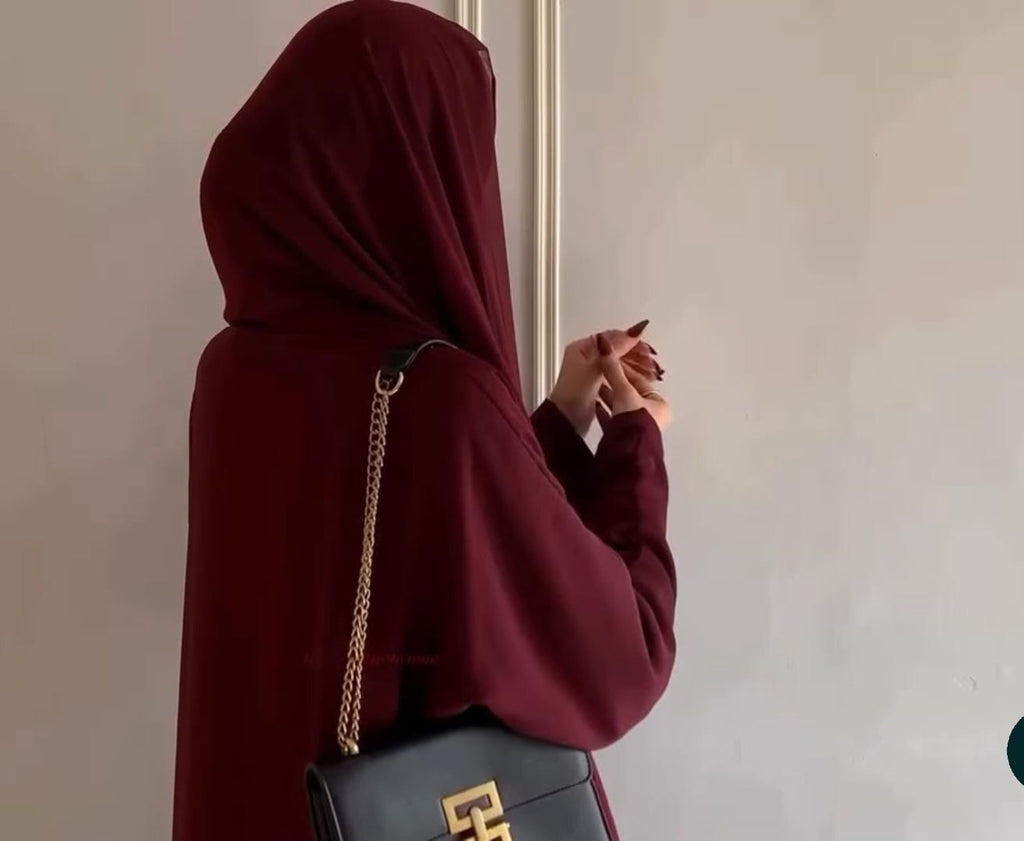 Premium Zoom Front Open Abaya – Free Scarf included ( Blood red ) 60% OFF