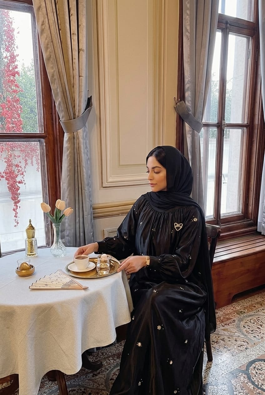 Noir Blossom Luxe Abaya
