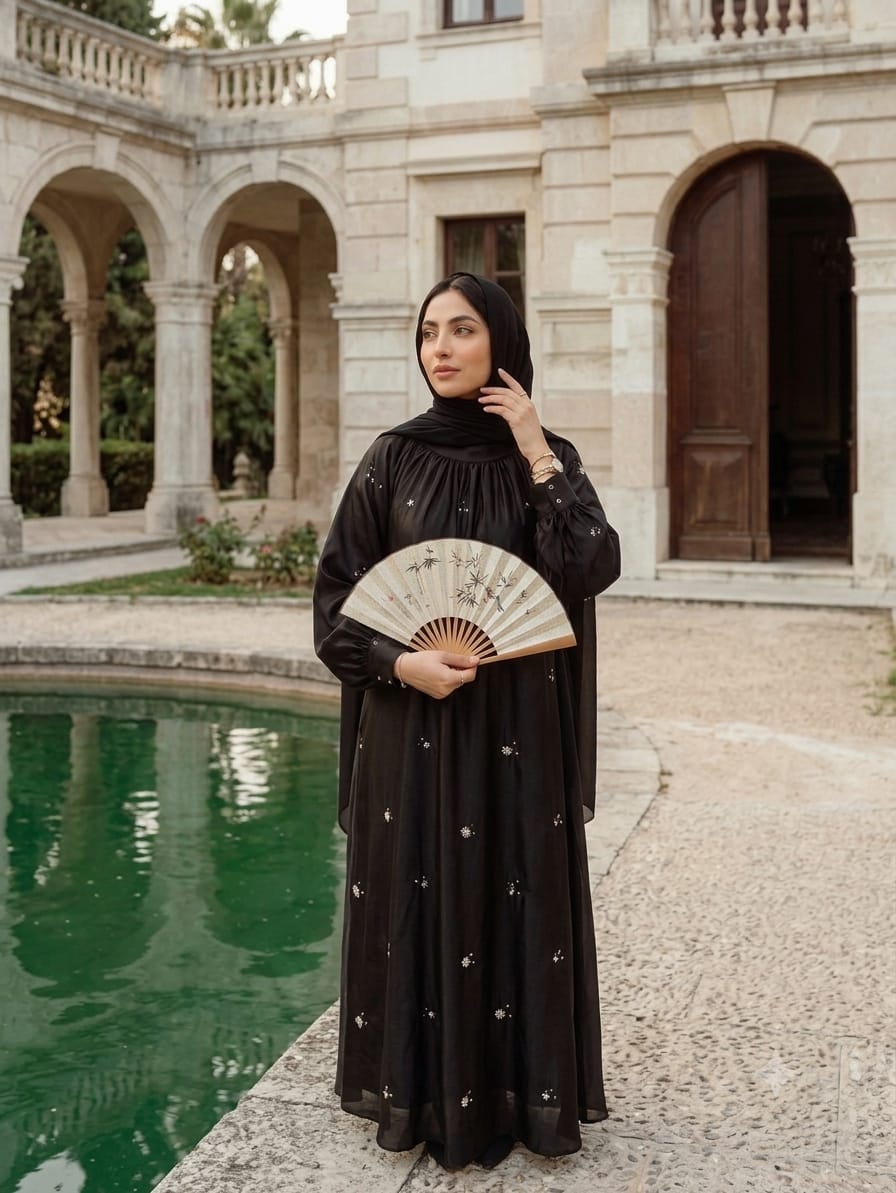 Noir Blossom Luxe Abaya