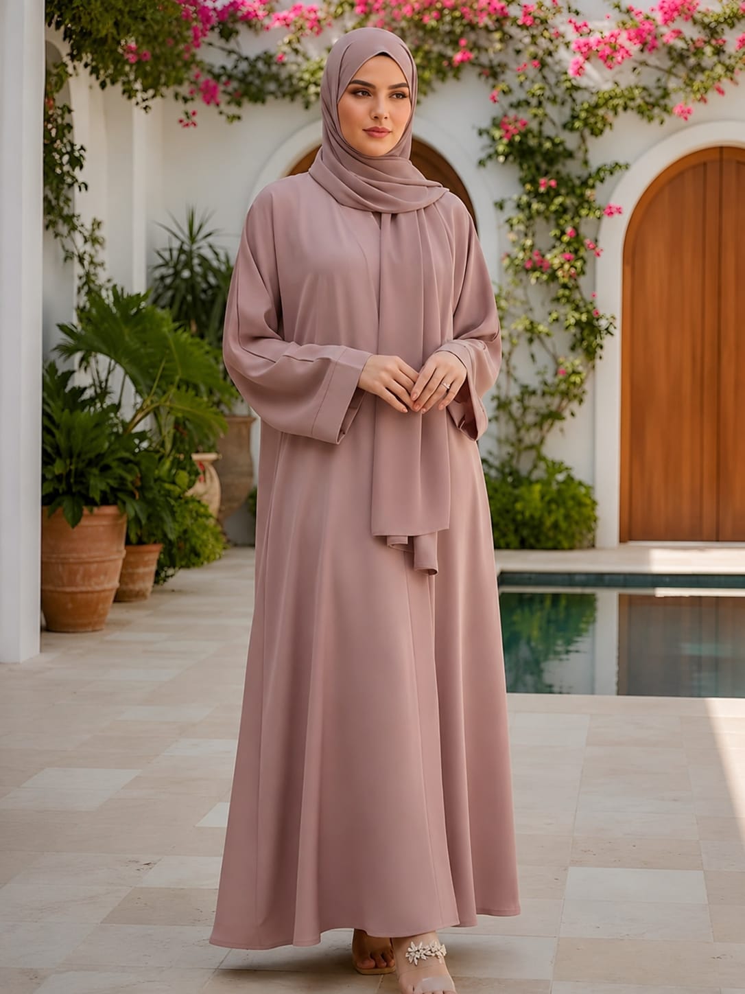Premium Zoom Front Open Abaya – Free Scarf included ( Turkish Rose ) 60% OFF
