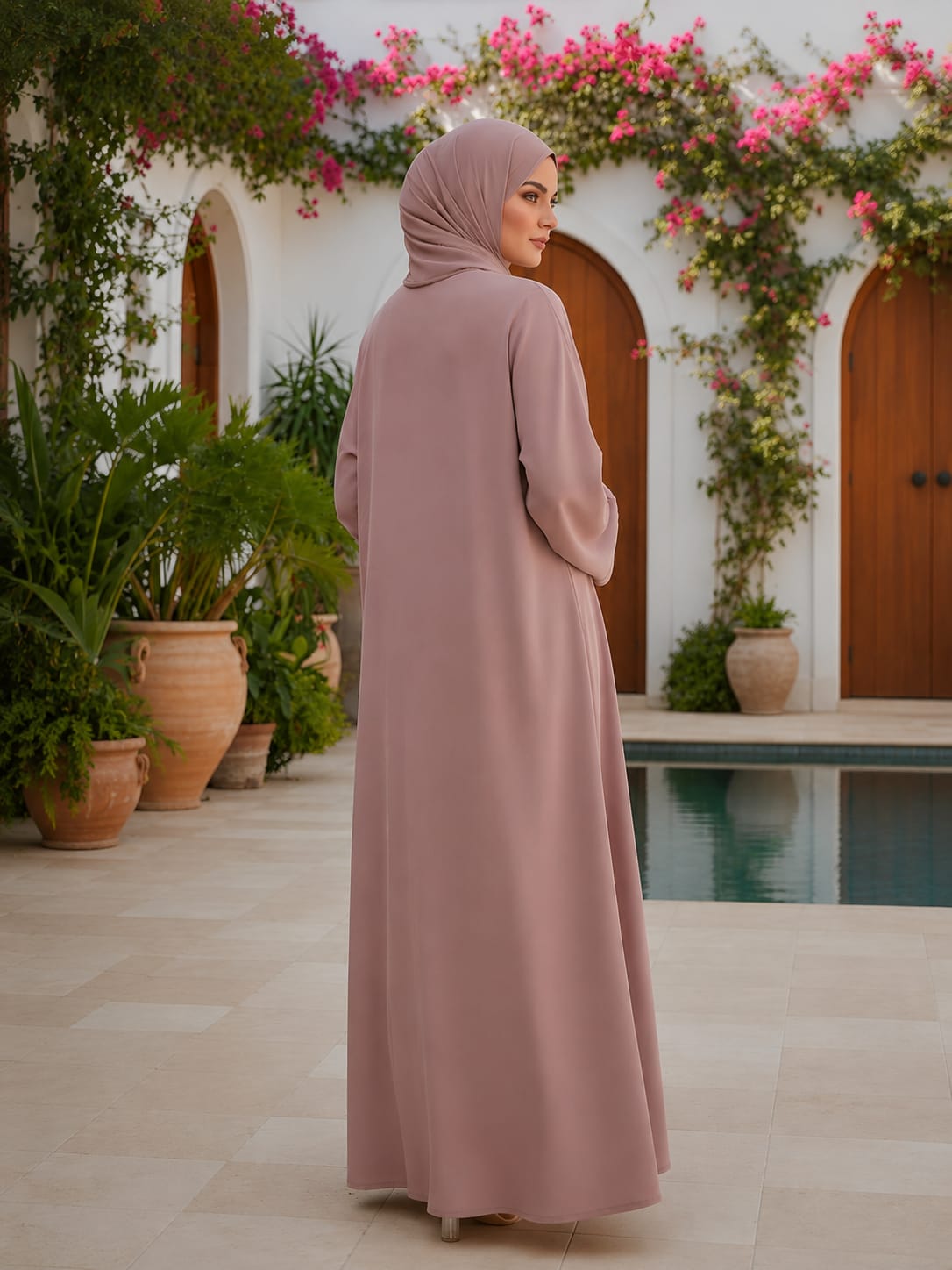 Premium Zoom Front Open Abaya – Free Scarf included ( Turkish Rose ) 60% OFF