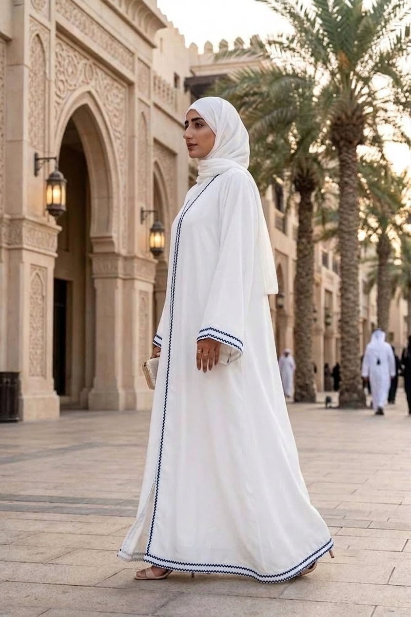 Royal Khizra Embroidered Abaya White