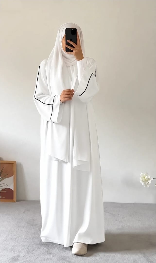 PLAIN ABAYA WITH Black LINEA - White