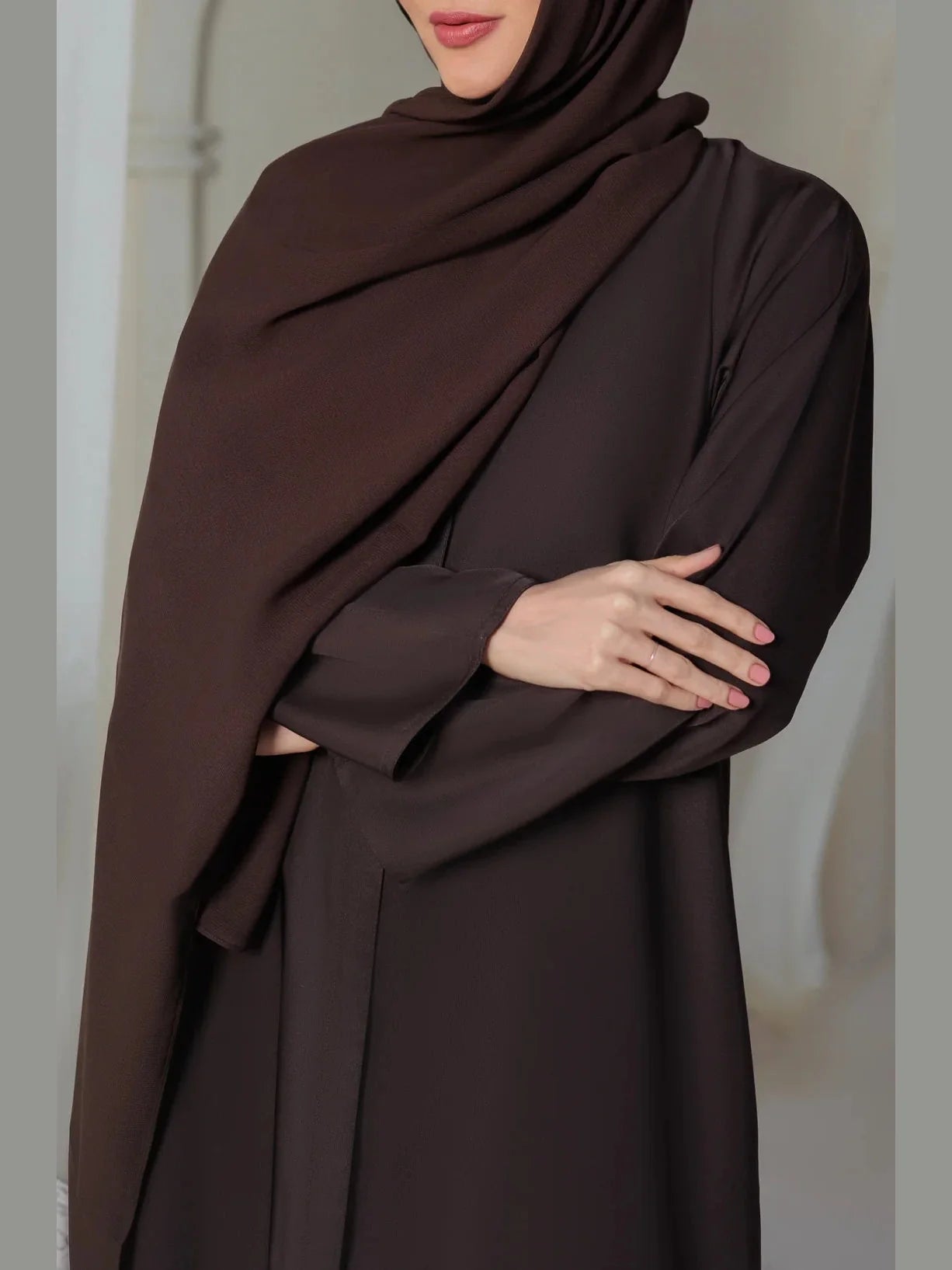 Nina Premium Front open abaya  – Free Scarf included ( Brown ) 60% OFF